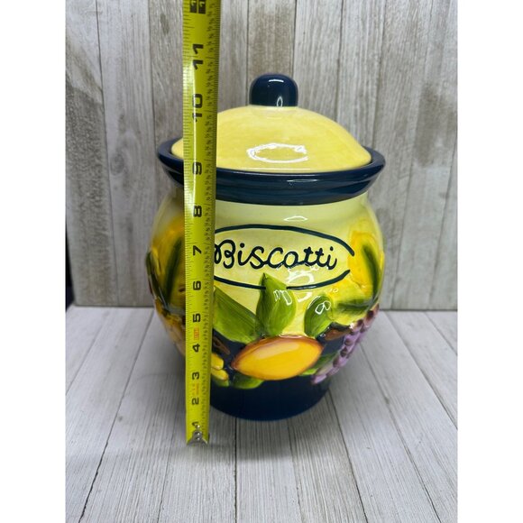 Vtg Nonni's Biscotti Painted Cookie Jar Canister Yellow Fruit Decor 10.5" Tall - Picture 7 of 13